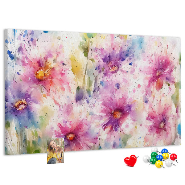 Tableau affichage liège Aquarelles florales dans les tons de rose.