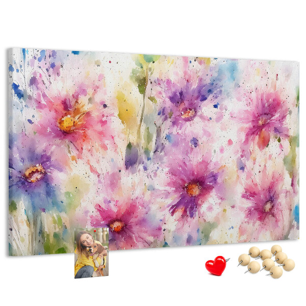 Tableau affichage liège Aquarelles florales dans les tons de rose.