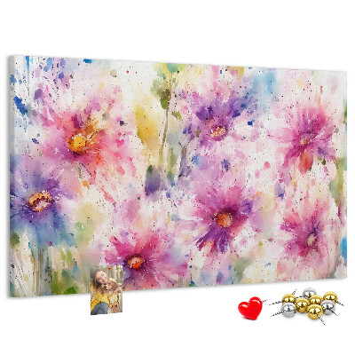 Tableau affichage liège Aquarelles florales dans les tons de rose.