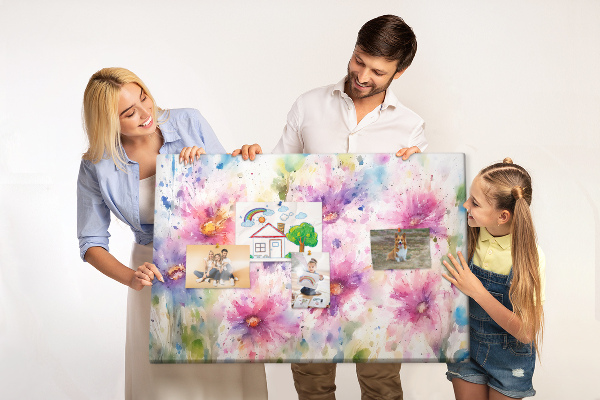 Tableau affichage liège Aquarelles florales dans les tons de rose.
