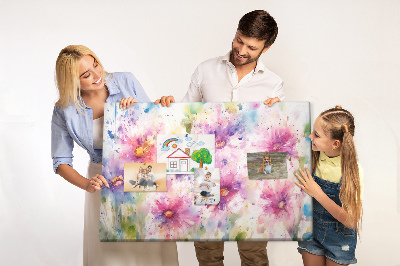 Tableau affichage liège Aquarelles florales dans les tons de rose.