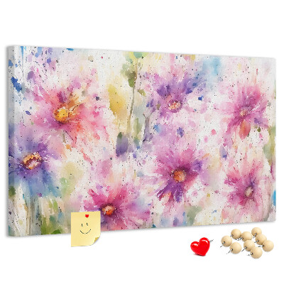 Tableau affichage liège Aquarelles florales dans les tons de rose.