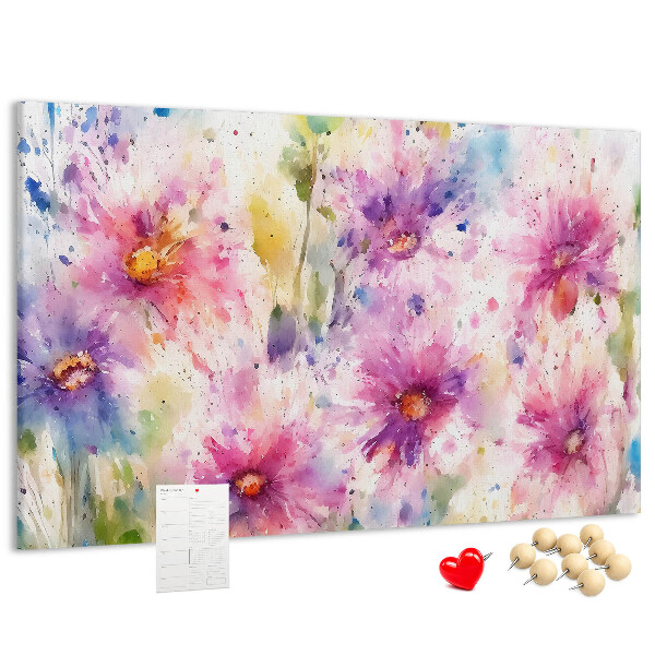 Tableau affichage liège Aquarelles florales dans les tons de rose.