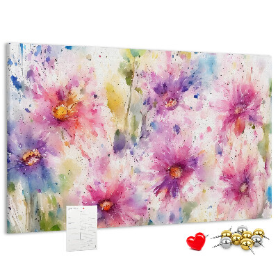 Tableau affichage liège Aquarelles florales dans les tons de rose.