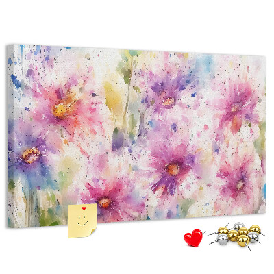 Tableau affichage liège Aquarelles florales dans les tons de rose.