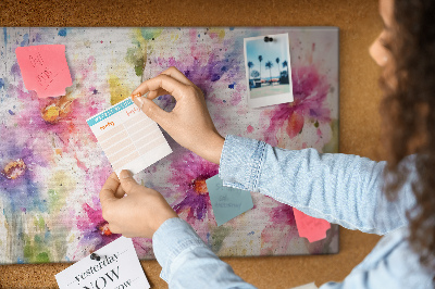 Tableau affichage liège Aquarelles florales dans les tons de rose.