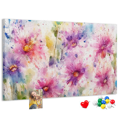 Tableau affichage liège Aquarelles florales dans les tons de rose.