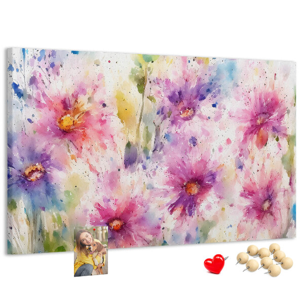Tableau affichage liège Aquarelles florales dans les tons de rose.