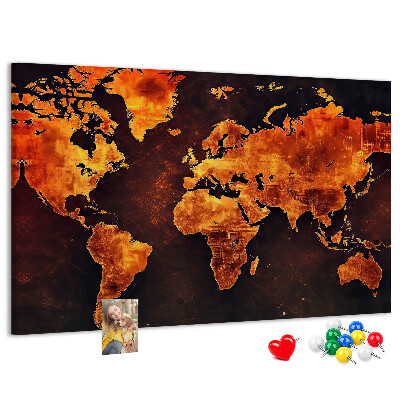 Tableau de liège Une carte du monde dorée sur fond brun