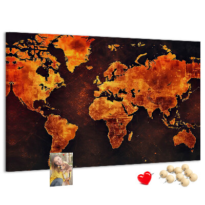 Tableau de liège Une carte du monde dorée sur fond brun
