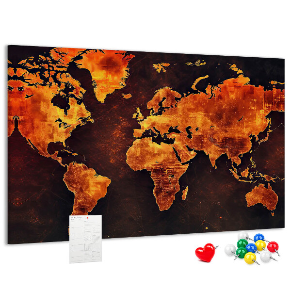 Tableau de liège Une carte du monde dorée sur fond brun