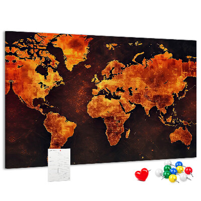 Tableau de liège Une carte du monde dorée sur fond brun