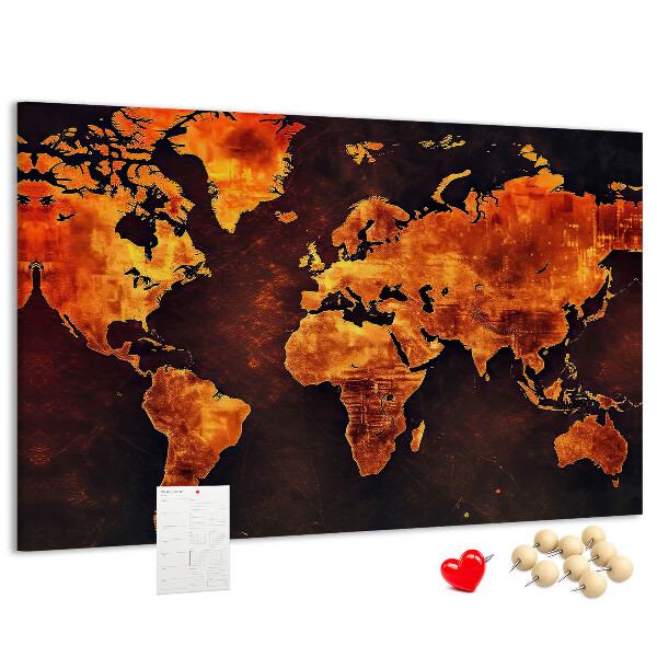 Tableau de liège Une carte du monde dorée sur fond brun