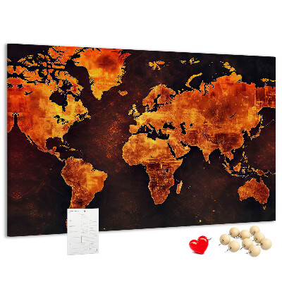 Tableau de liège Une carte du monde dorée sur fond brun