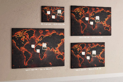 Tableau en liège Une carte du monde en flammes dans des tons sombres