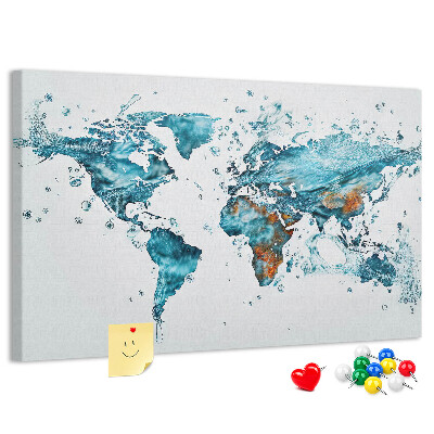 Tableau affichage liège Carte du monde à l'aquarelle.