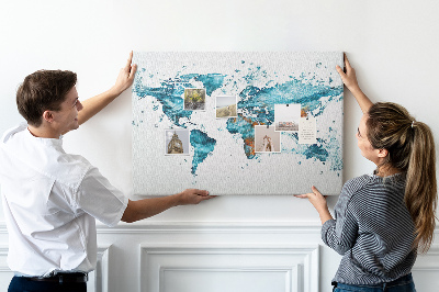Tableau affichage liège Carte du monde à l'aquarelle.