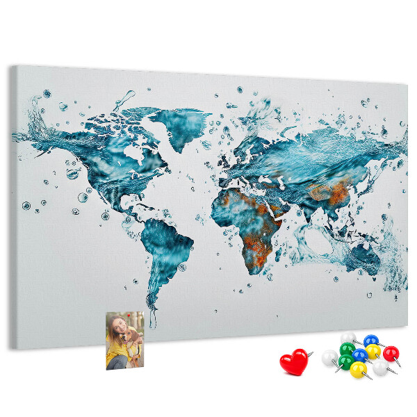 Tableau affichage liège Carte du monde à l'aquarelle.