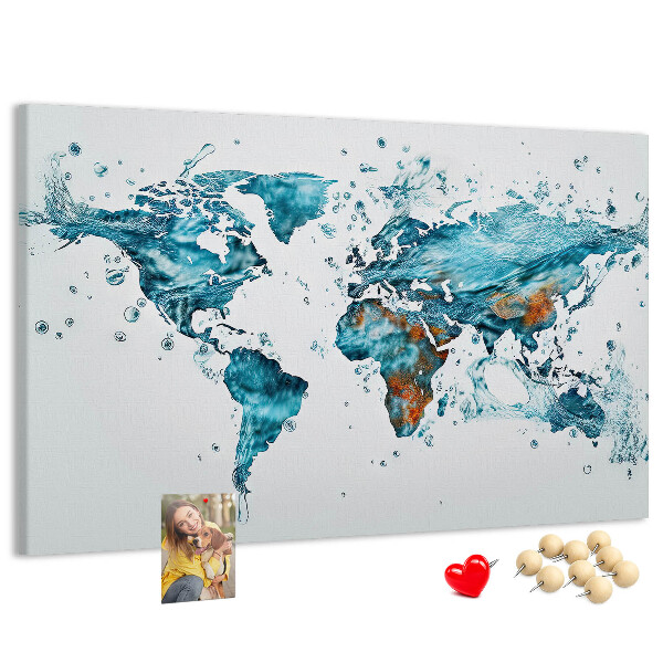 Tableau affichage liège Carte du monde à l'aquarelle.