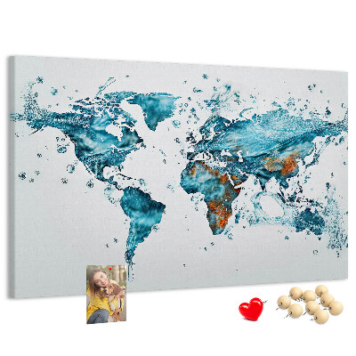 Tableau affichage liège Carte du monde à l'aquarelle.