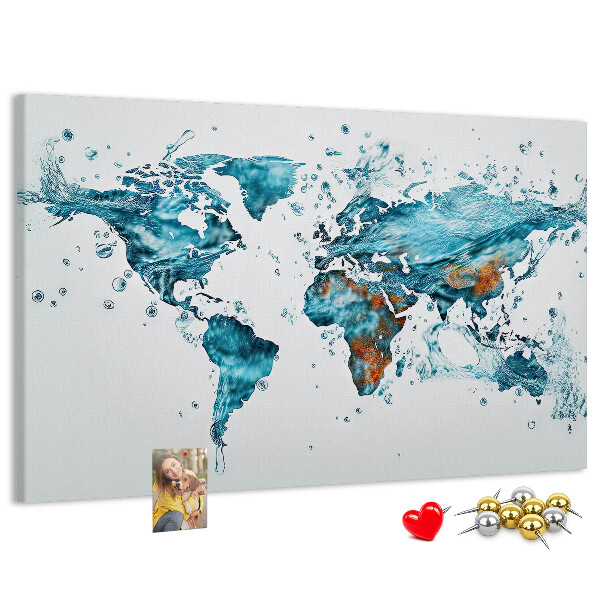 Tableau affichage liège Carte du monde à l'aquarelle.