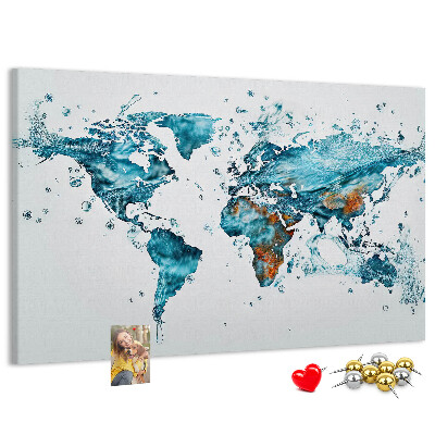 Tableau affichage liège Carte du monde à l'aquarelle.