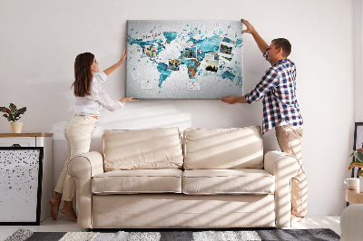 Tableau affichage liège Carte du monde à l'aquarelle.