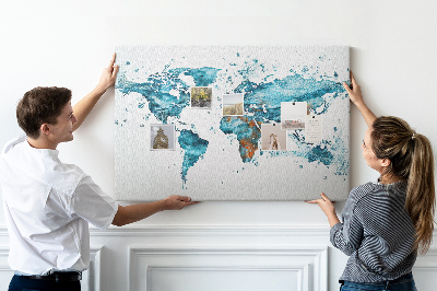 Tableau affichage liège Carte du monde à l'aquarelle.