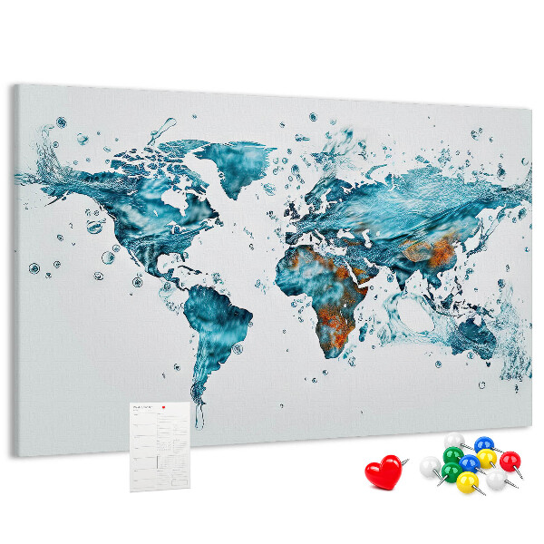 Tableau affichage liège Carte du monde à l'aquarelle.