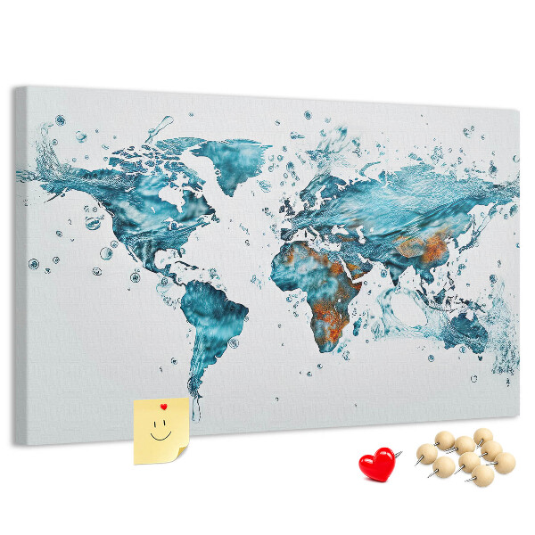 Tableau affichage liège Carte du monde à l'aquarelle.
