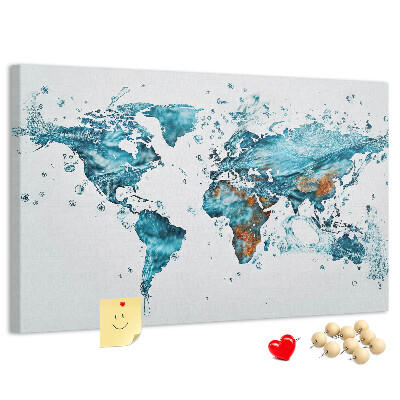 Tableau affichage liège Carte du monde à l'aquarelle.