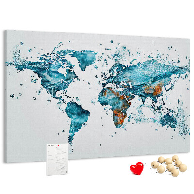 Tableau affichage liège Carte du monde à l'aquarelle.
