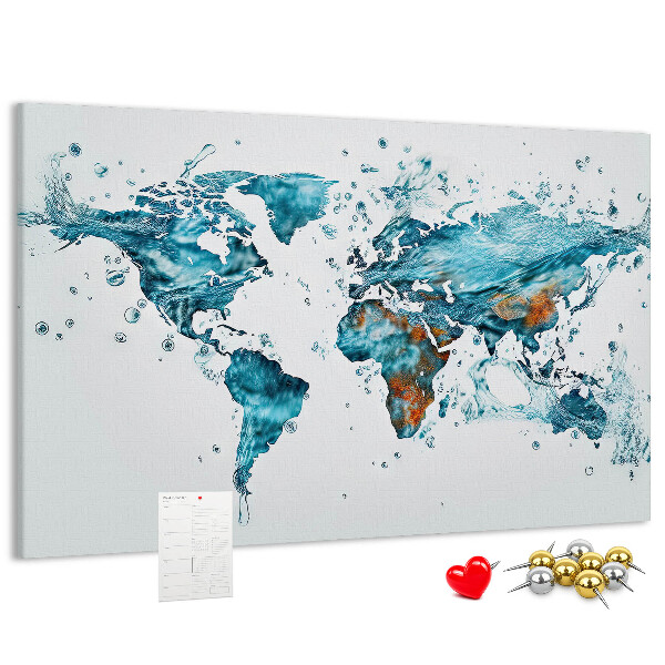 Tableau affichage liège Carte du monde à l'aquarelle.