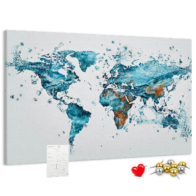 Tableau affichage liège Carte du monde à l'aquarelle.