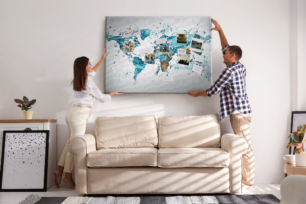 Tableau affichage liège Carte du monde à l'aquarelle.