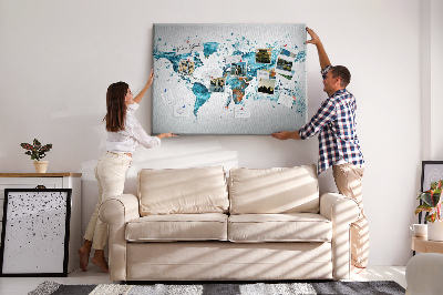 Tableau affichage liège Carte du monde à l'aquarelle.