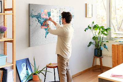Tableau affichage liège Carte du monde à l'aquarelle.