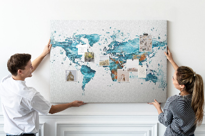 Tableau affichage liège Carte du monde à l'aquarelle.