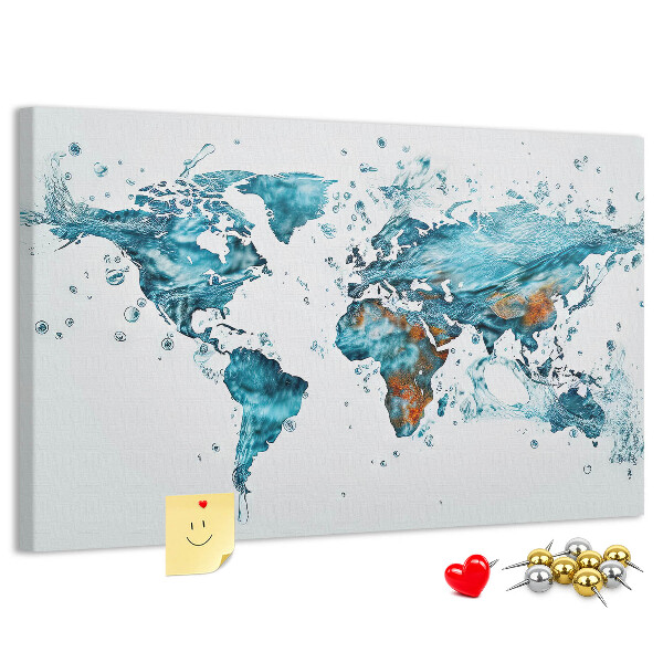Tableau affichage liège Carte du monde à l'aquarelle.