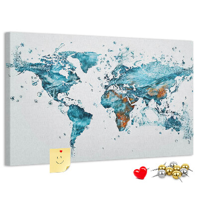 Tableau affichage liège Carte du monde à l'aquarelle.