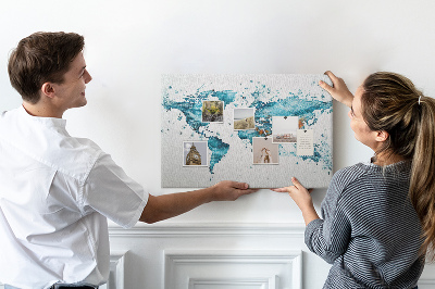 Tableau affichage liège Carte du monde à l'aquarelle.