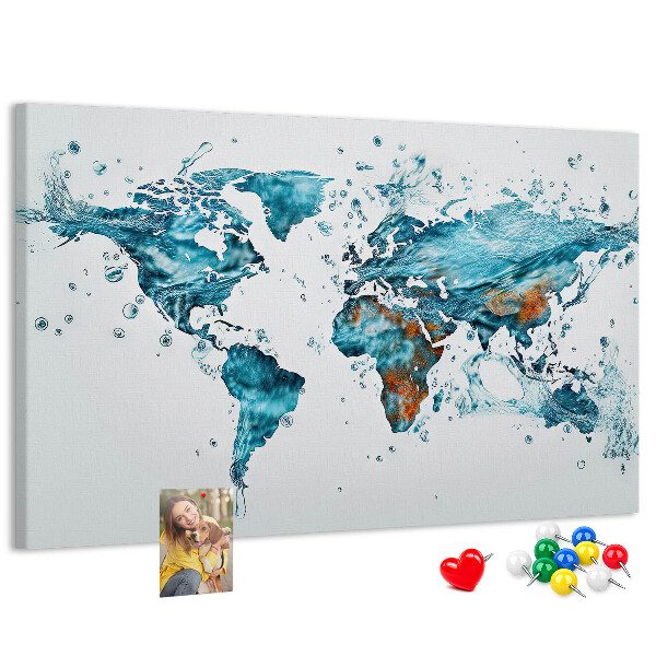 Tableau affichage liège Carte du monde à l'aquarelle.