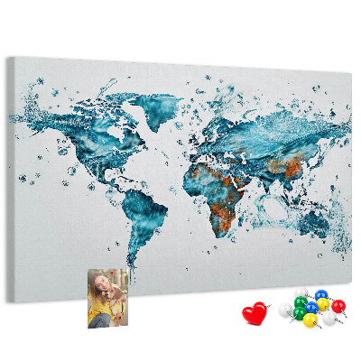 Tableau affichage liège Carte du monde à l'aquarelle.