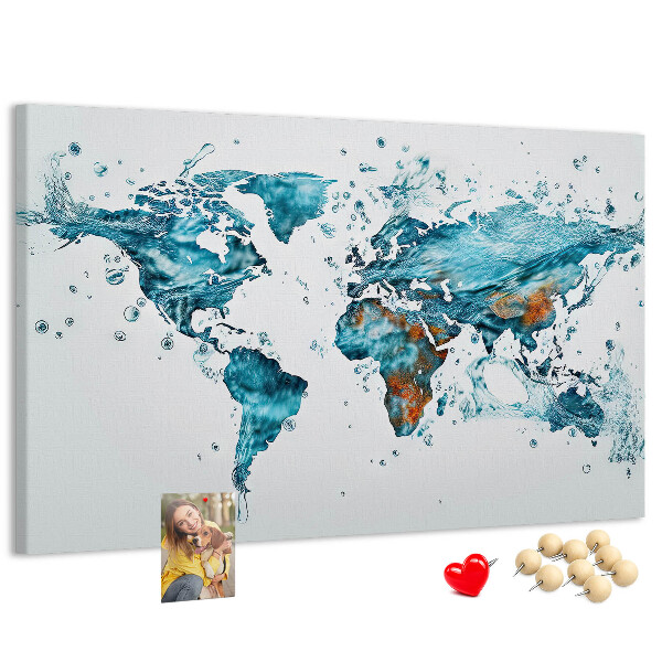 Tableau affichage liège Carte du monde à l'aquarelle.