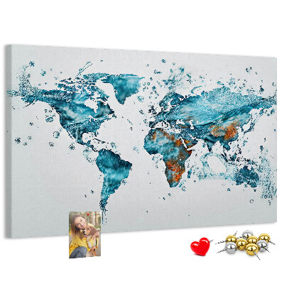 Tableau affichage liège Carte du monde à l'aquarelle.