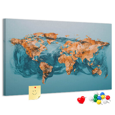 Tableau de liège Une carte du monde en eau ondulante