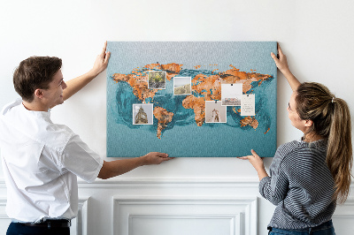 Tableau de liège Une carte du monde en eau ondulante
