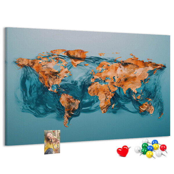 Tableau de liège Une carte du monde en eau ondulante