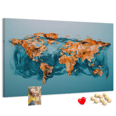 Tableau de liège Une carte du monde en eau ondulante