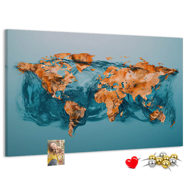Tableau de liège Une carte du monde en eau ondulante